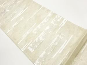  紗 横線に草花・ヱ霞・流水模様織出し袋帯